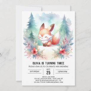 Whimsy Woodland Fox Birthday digital Invitation