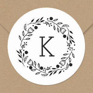Whimsy Wreath Monogram Round Sticker