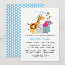 Whimsy Zoo Animals Cute Boys Baby Shower Invite