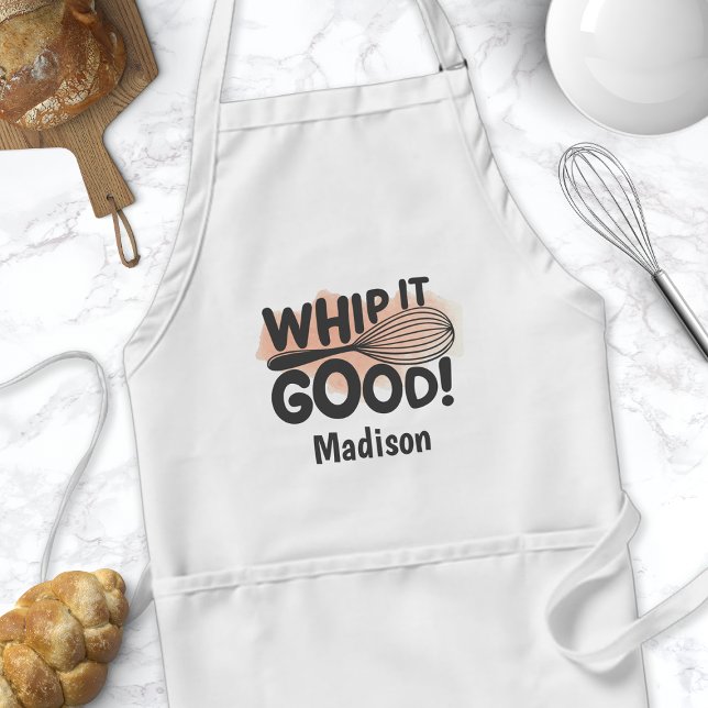 Whip It Good Pink Watercolor Funny Personalised Standard Apron (Creator Uploaded)