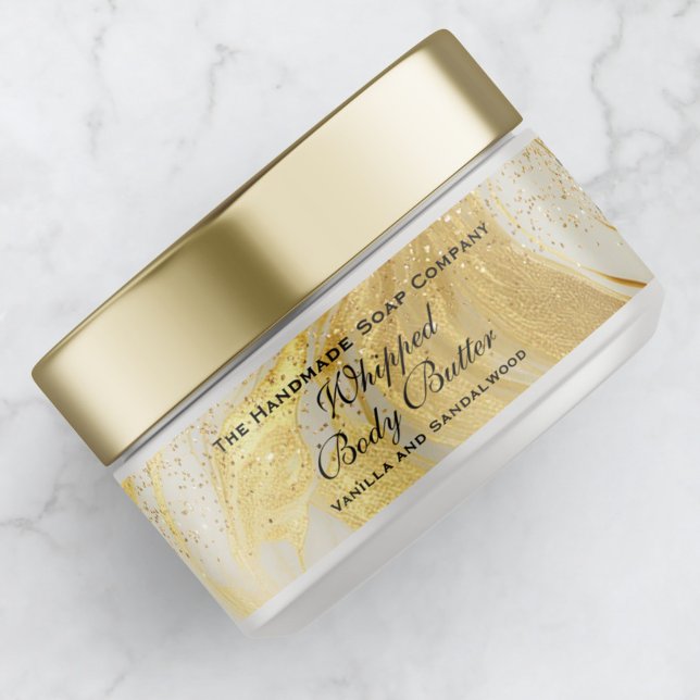 Whipped Body Butter Ivory Gold Glitter Jar Label (Creator Uploaded)