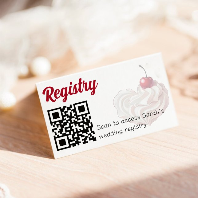 Whipped Cream Heart Cherry Red QR Code Registry Enclosure Card (Whipped Cream Heart Cherry Red QR Code Registry Enclosure Card
)