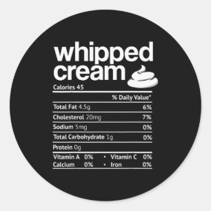 Whipped Cream Nutrition Funny Thanksgiving Christm Classic Round Sticker