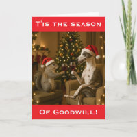 Whippet and Squirrel Christmas greetings card