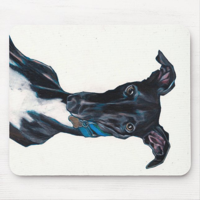 Whippet Art Original Colour Pencil Drawing Black Mouse Mat (Front)