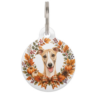Whippet Autumn Wreath Pet Tag