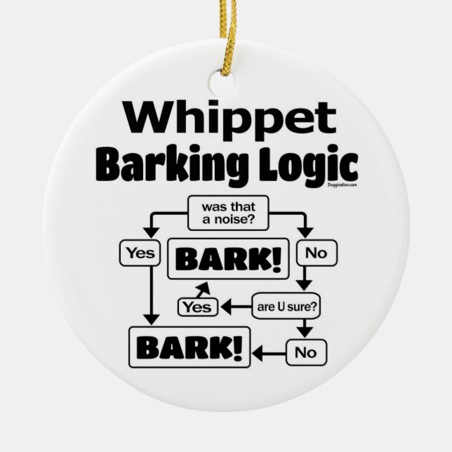 Whippet Barking Logic Ceramic Tree Decoration (Front)