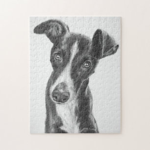 Whippet Black with White Blaze Jigsaw Puzzle