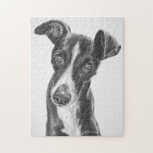 Whippet Black with White Blaze Jigsaw Puzzle (Vertical)