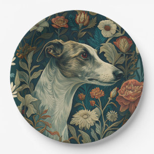 Whippet Brindle and White William Morris Style Paper Plate