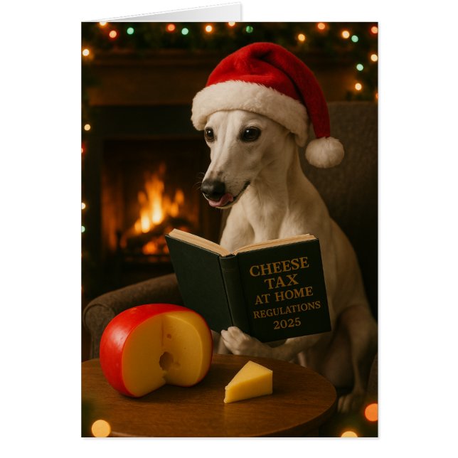 Whippet 'Cheese Tax' Christmas card white / cream (Front)