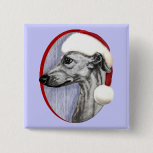 Whippet Christmas Black Santa 15 Cm Square Badge
