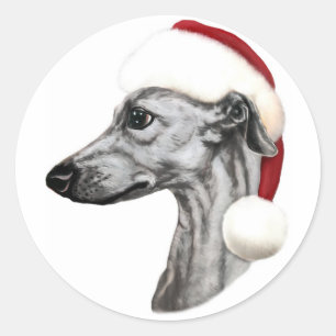 Whippet Christmas Black Santa Classic Round Sticker