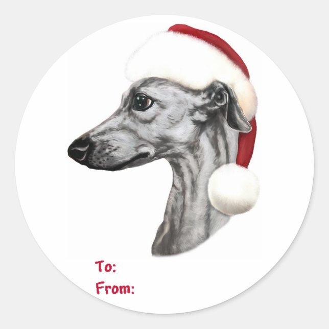 Whippet Christmas Black Santa Gift Tags (Front)