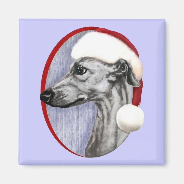 Whippet Christmas Black Santa Magnet (Front)
