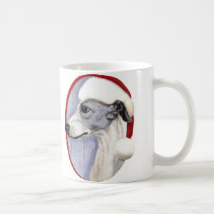 Whippet Christmas Blue & White Santa Coffee Mug
