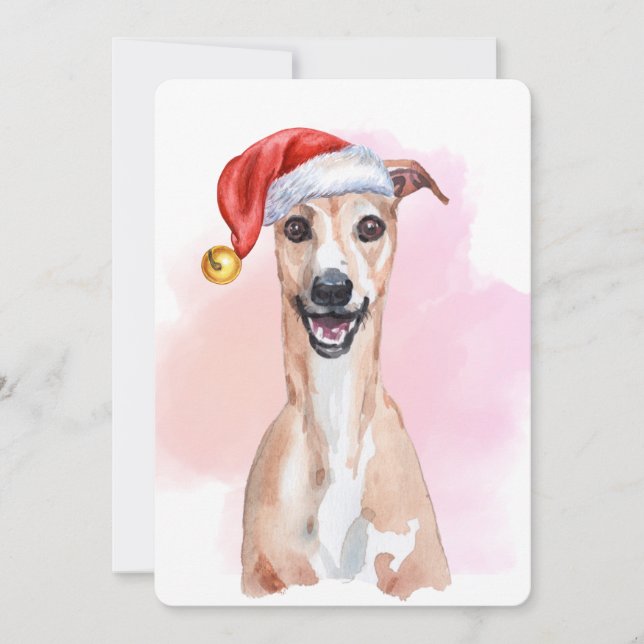 Whippet Christmas Card – Whippet Wearing Santa Hat (Front)