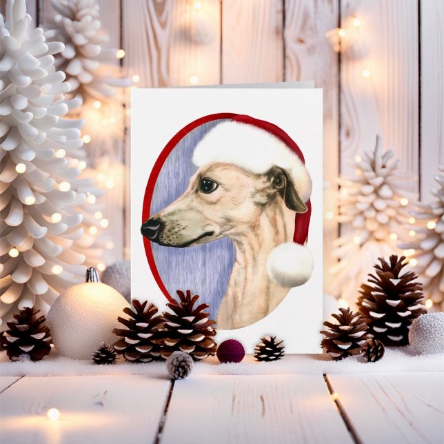Whippet Christmas Fawn Santa Holiday Card (Fawn Whippet Santa Hat Christmas)