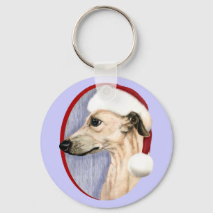Whippet Christmas Fawn Santa Key Ring