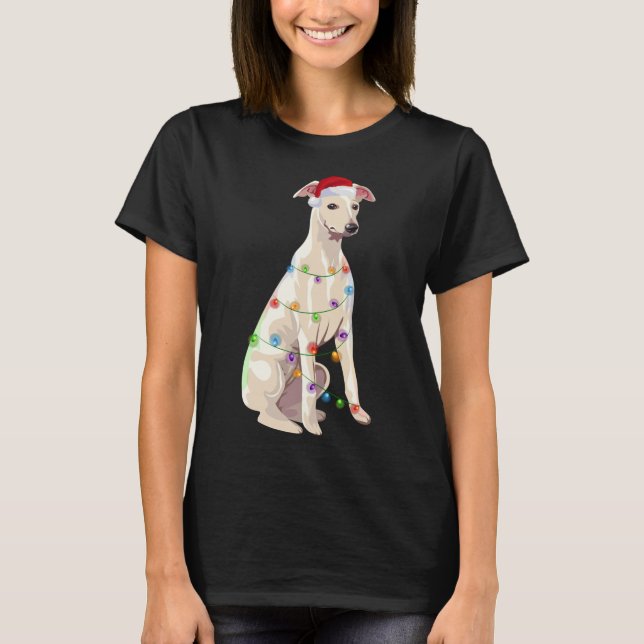 Whippet Christmas Lights Xmas Dog Lover Santa Hat T-Shirt (Front)
