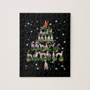 Whippet Christmas Tree Covered By Flashlight Jigsaw Puzzle