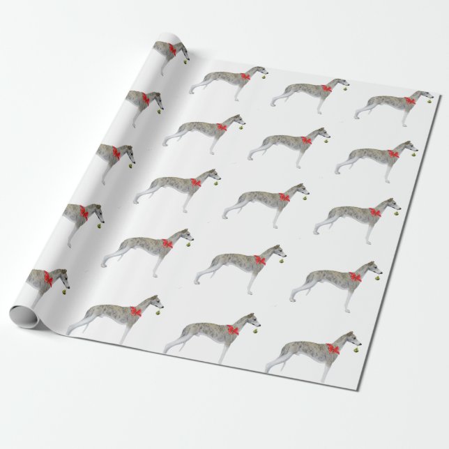 Whippet Christmas Wrapping Paper- White Paper (Unrolled)