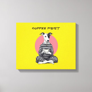Whippet Coffee Time – Quirky Vintage Dog Canvas Print
