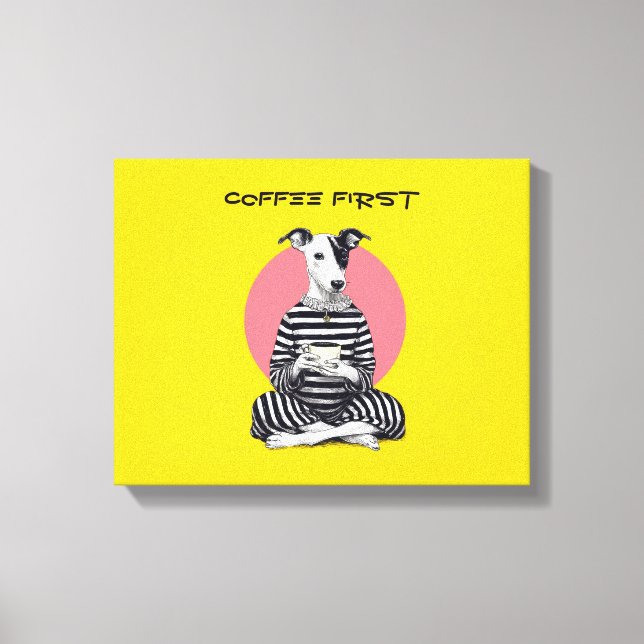 Whippet Coffee Time – Quirky Vintage Dog  Canvas Print (Front)