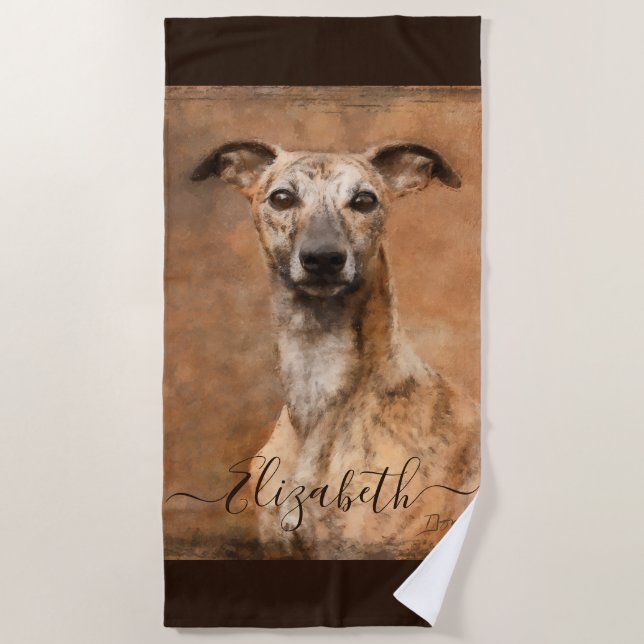 Whippet Dog Add Name Beach Towel (Front)