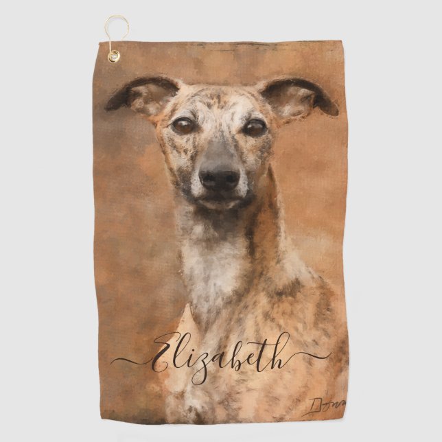 Whippet Dog Add Name Golf Towel (Front)