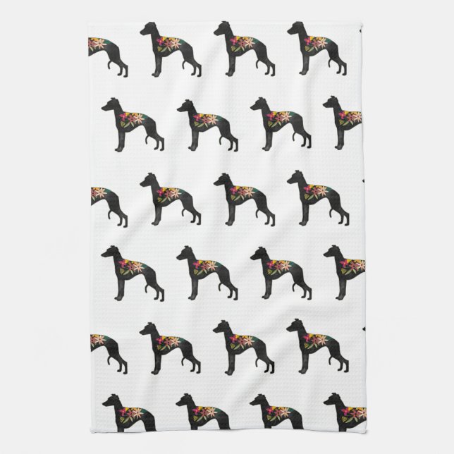 Whippet Dog Breed Bohemian Floral Saddle Tea Towel (Vertical)