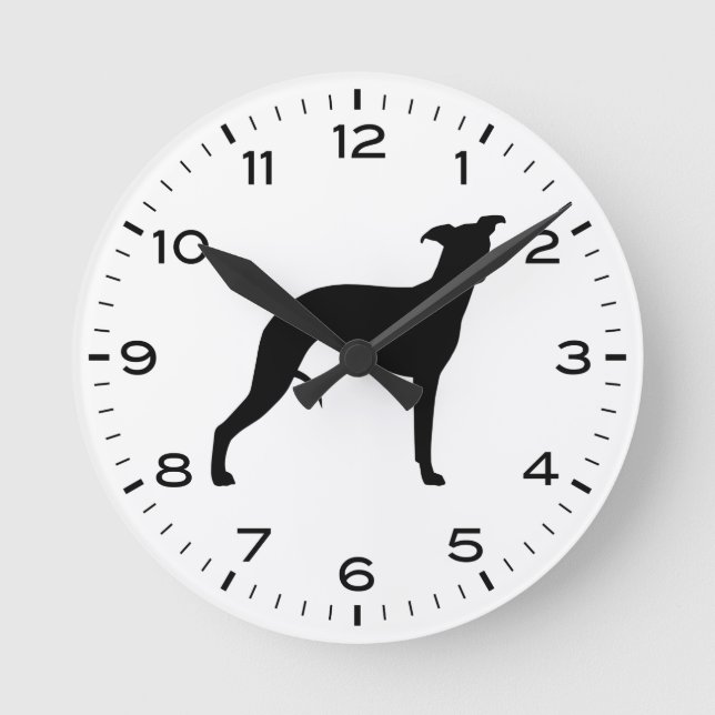 Whippet Dog Breed Silhouette Round Clock (Front)