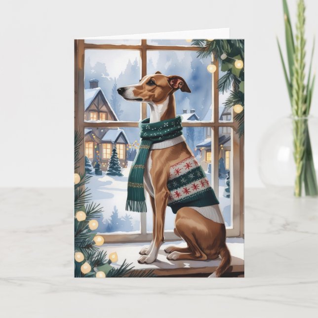 Whippet Dog Christmas Greeting Card (Front)