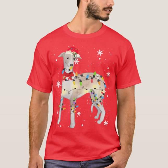 Whippet Dog Christmas Light Xmas Mom Dad Gifts fri T-Shirt (Front)