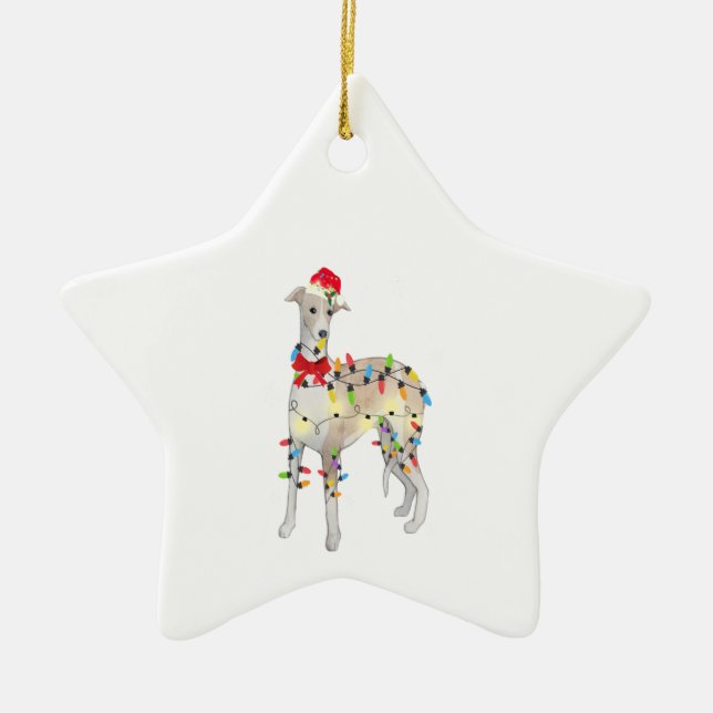 Whippet Dog Christmas Light Xmas Mum Dad Gifts Ceramic Tree Decoration (Front)