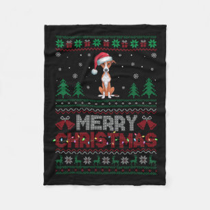 Whippet Dog Lovers Santa Hat Christmas Tree Lights Fleece Blanket