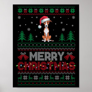 Whippet Dog Lovers Santa Hat Christmas Tree Lights Poster