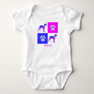 Whippet Dog & Paw Pink & Blue Baby Bodysuit