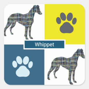 Whippet Dog & Paw Y&B Grid Square Sticker