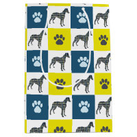 Whippet Dog & Paw Yellow & Blue Grid