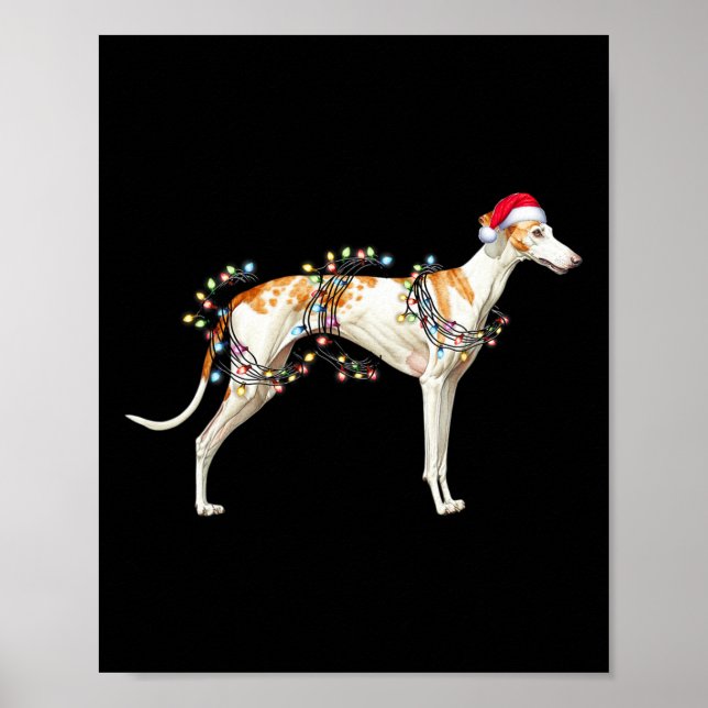 Whippet Dog Santa Claus Hat Christmas Light  Poster (Front)