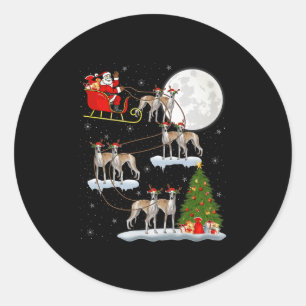 Whippet Dog Santa Sleigh Flying Funny Magical Chri Classic Round Sticker