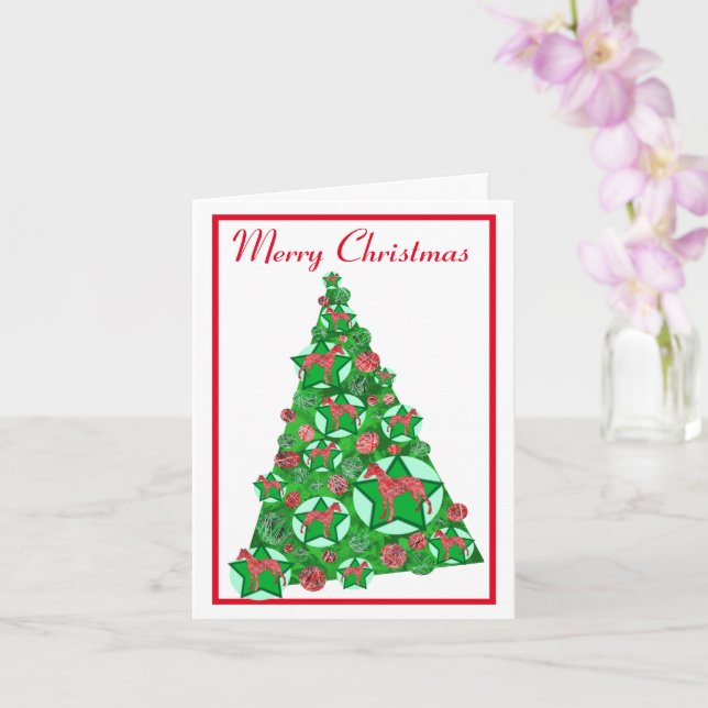 Whippet Dog Silhouette Christmas Tree White Card (Orchid)