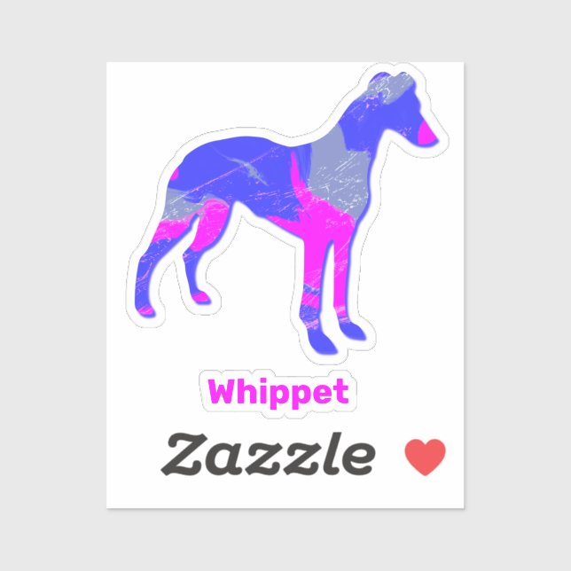 Whippet Dog Silhouette Hot Pink & Blue Sticker (Sheet)