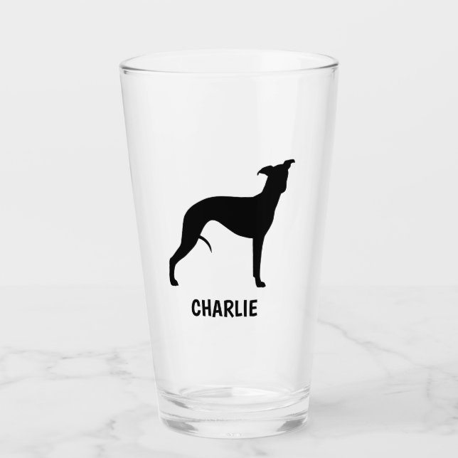 Whippet Dog Silhouette Personalised Drinking Glass (Front)