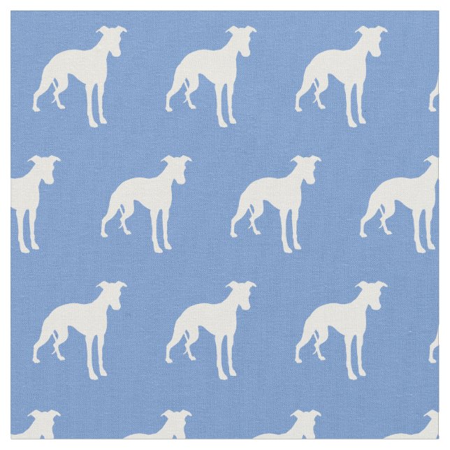 Whippet Dog Silhouette Pet Light Blue Fabric (Close Up)