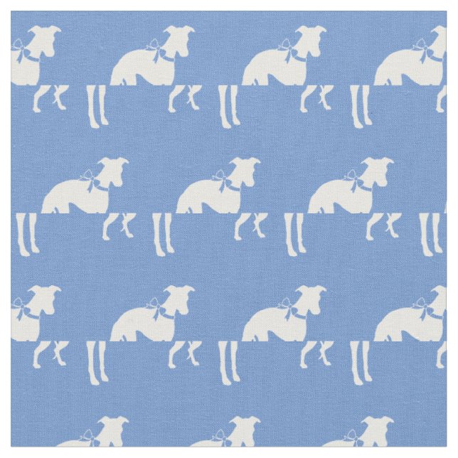 Whippet Dog Silhouette Pet Light Blue Fabric (Close Up)