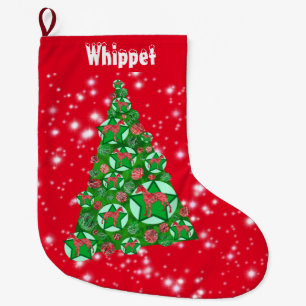 Whippet Dog Silhouette Star Big Christmas Tree Large Christmas Stocking
