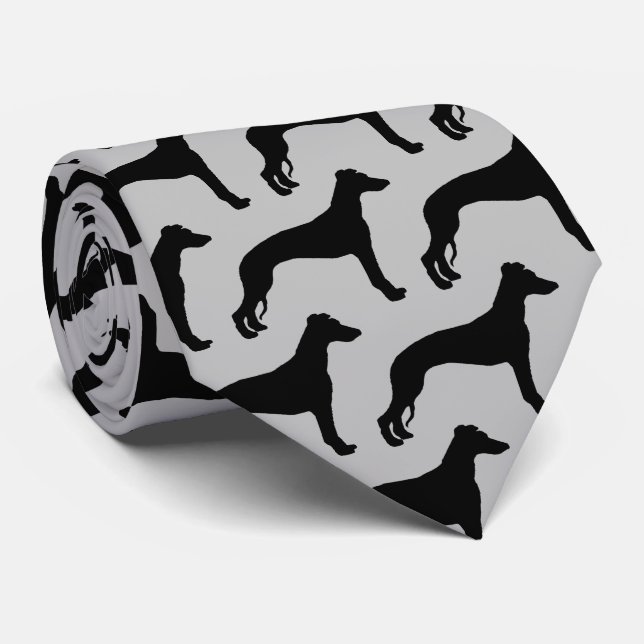 Whippet Dog Silhouette Tie (Rolled)
