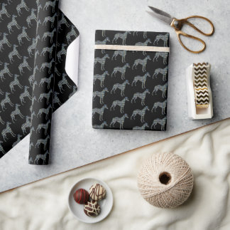 Whippet Dog Silhouette Y&B Black Gift Wrapping Paper